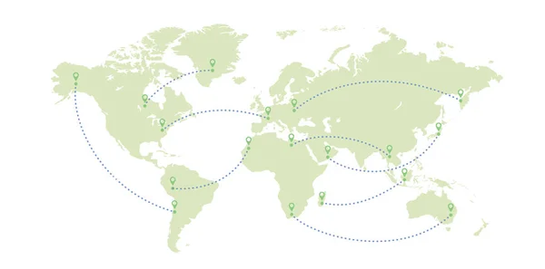 世界地図とパスの平面 — ストックベクタ
