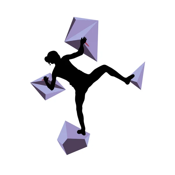 Femme grimpe mur d'escalade — Image vectorielle