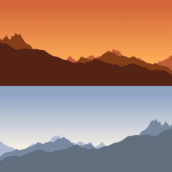 Dağların mavi ve turuncu silueti — Stok Vektör
