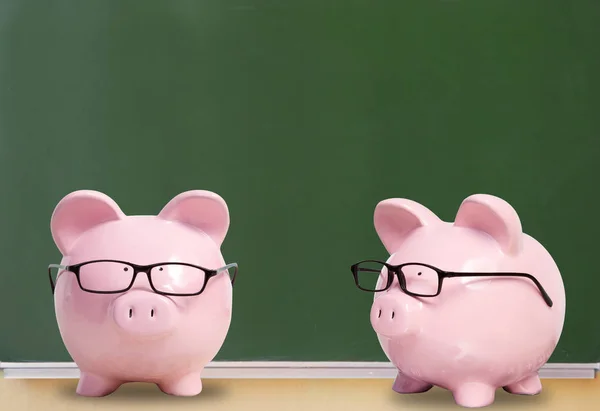 Dos Cerdos Rosados Con Gafas Sobre Fondo Verde — Foto de Stock