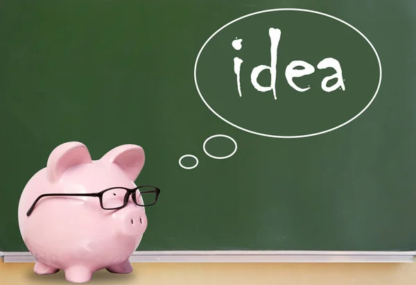 Pig Bank Thoughts Green Background Idea — Stock Photo, Image