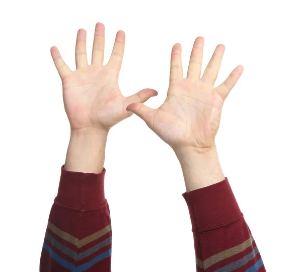 Руки Жестами Ізольовані Білому Тлі — стокове фото