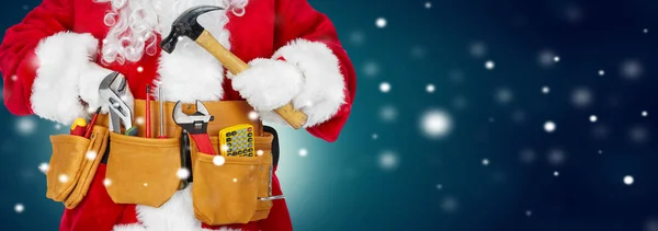Santa Claus Pracovník Pásem Nástroj Zimní Pozadí — Stock fotografie