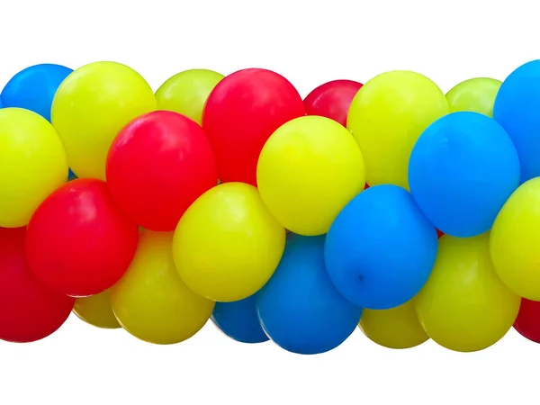 Balony Celebracja Czerwony Niebieski Żółty Stos Białym Tle — Zdjęcie stockowe
