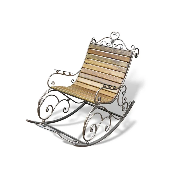 老式金属木制锻造摇椅被隔离在白色背景上 — 图库照片