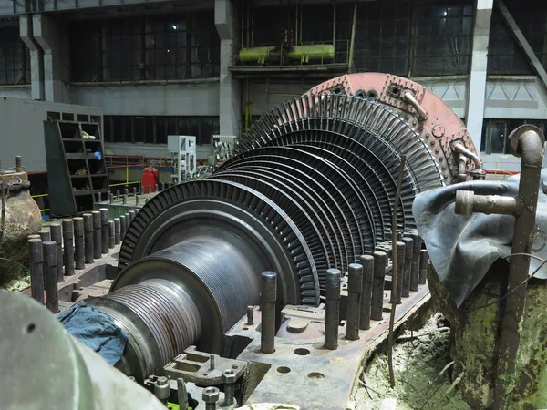 Disassembled Steam Turbine Process Repairing Electric Generator Power Plant — Stock Photo, Image