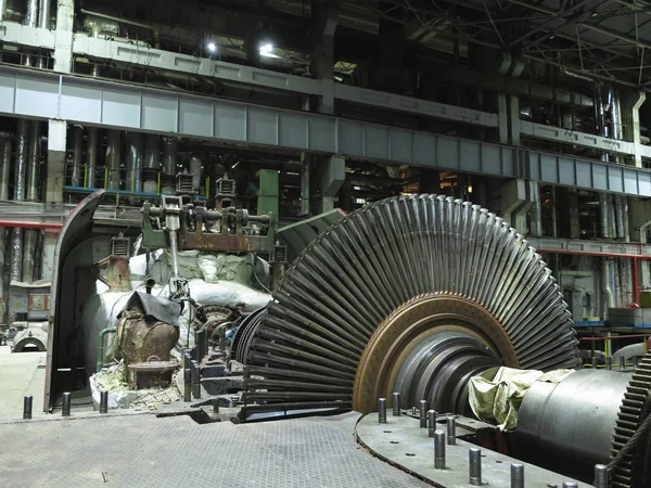 Disassembled Steam Turbine Process Repairing Electric Generator Power Plant — Stock Photo, Image