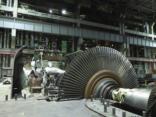 Demontierte Dampfturbine Bei Der Reparatur Eines Elektrischen Generators Einem Kraftwerk — Stockfoto