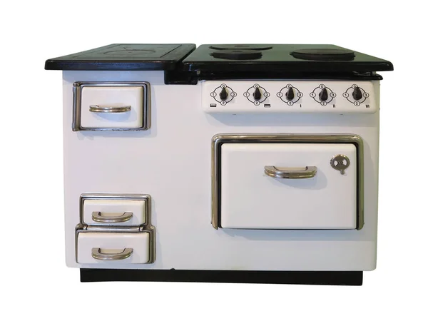 White Old Vintage Retro Kitchen Stove Isolated White Background Stock Picture