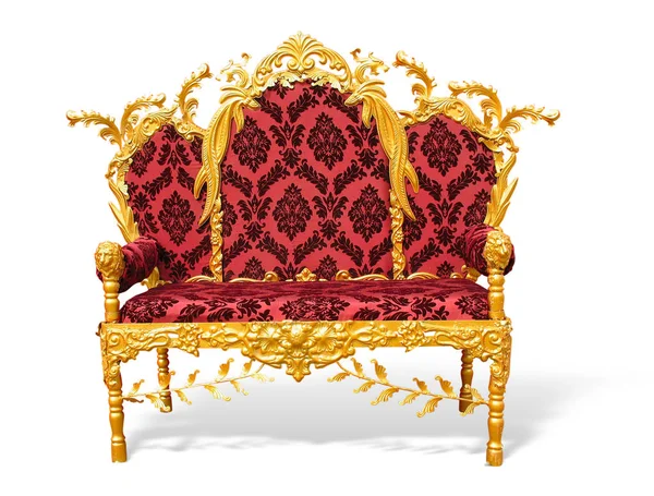 Old Red Rich Golden King Throne Isolated White Background — Stock Photo, Image