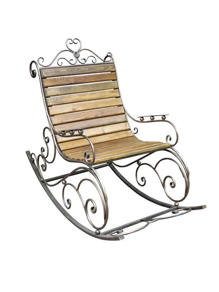 Vintage Drewniane Metalowe Kute Fotel Bujany Białym Tle Nad Białym — Zdjęcie stockowe