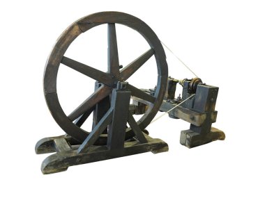 Beyaz arka plan üzerinde yalıtılmış bağbozumu eski dönüm Ahşap torna makinesi