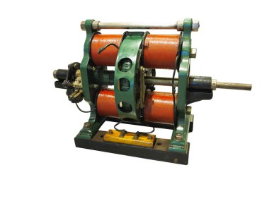 Vintage eski Endüstri/sanayii donatımı güçlü elektrik beyaz arka plan üzerinde izole motoru