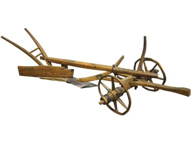 Beyaz arka plan üzerinde izole tarım eski el pulluk