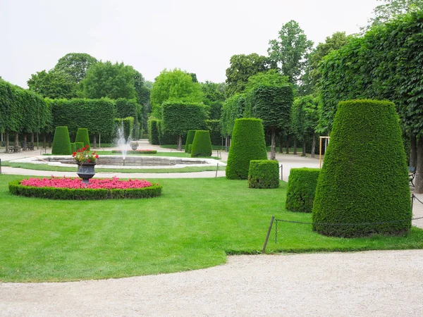 Parterres Fleurs Idéaux Abstraits Arbres Tondus Dans Parc Bien Entretenu — Photo