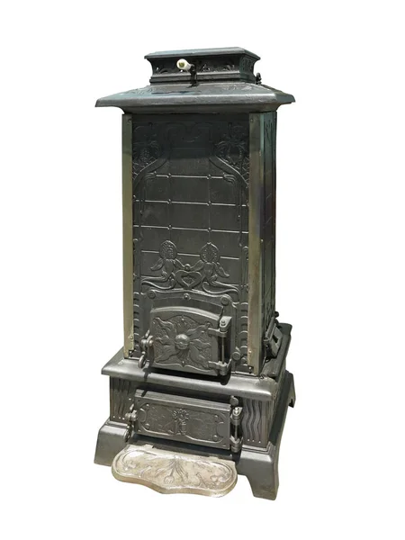 Old Vintage Burning Heater Cast Iron Stove Isolated White Background — Stock Photo, Image