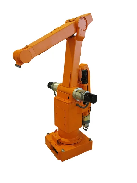 Oranje Industriële Robot Manipulator Hand Geïsoleerd Witte Achtergrond — Stockfoto