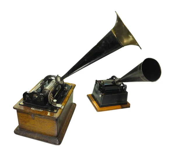 Phonographe Edison Enregistreur Sonore Gramophone Lecteur Isolé Sur Fond Blanc — Photo