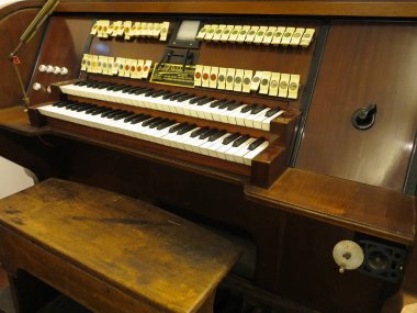 26.05.2018, Wien, Avusturya: Vintage eski retro eski ev kahverengi ahşap organ Müzesi'nde