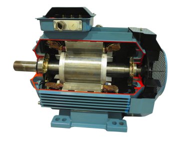 Vintage eski sanayi güçlü elektrik beyaz arka plan üzerinde izole motoru kesitsel profili