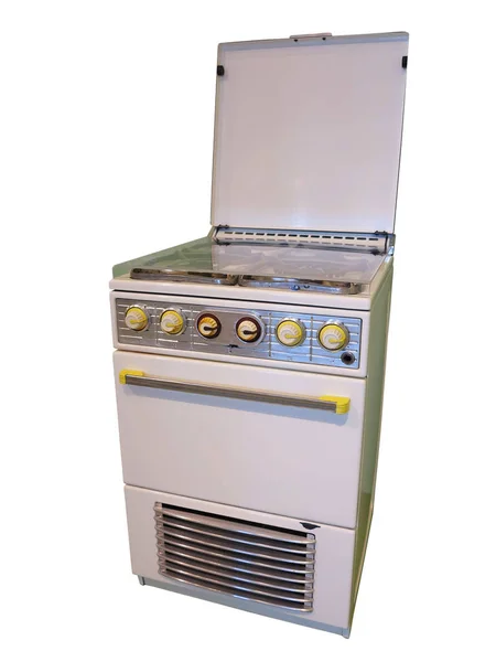 White Old Vintage Retro Gas Kitchen Stove Isolated White Background — Stock Photo, Image