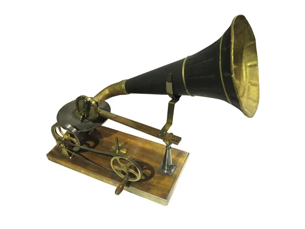 Phonographe Edison Enregistreur Sonore Gramophone Lecteur Isolé Sur Fond Blanc — Photo