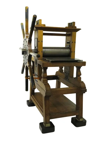 Старая Старинная Машина Печати Ручной Печатью Восстановленная Рабочем Состоянии Изолированы — стоковое фото