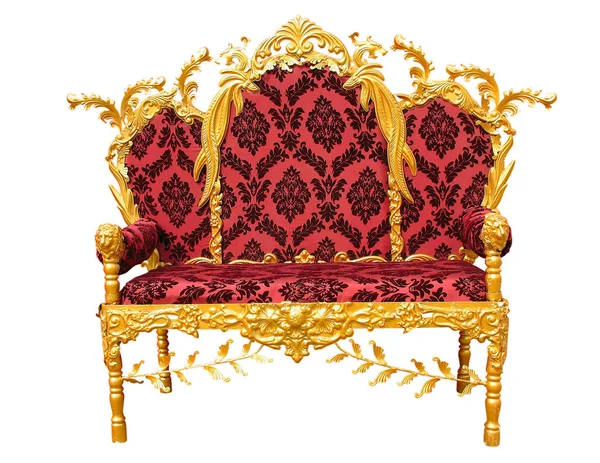 Old Red Rich Golden King Throne Isolated White Background — Stock Photo, Image