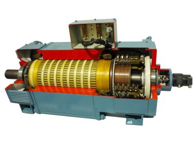 Vintage eski sanayi güçlü elektrik beyaz arka plan üzerinde izole motoru kesitsel profili
