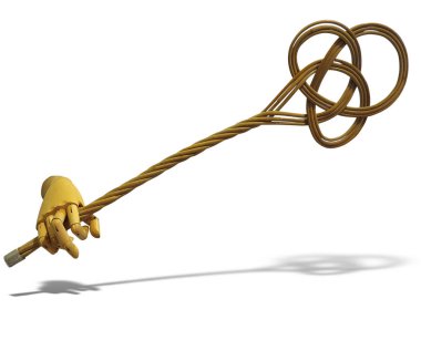 Beyaz arka plan üzerinde izole halı çırpıcı holding soyut ahşap eller