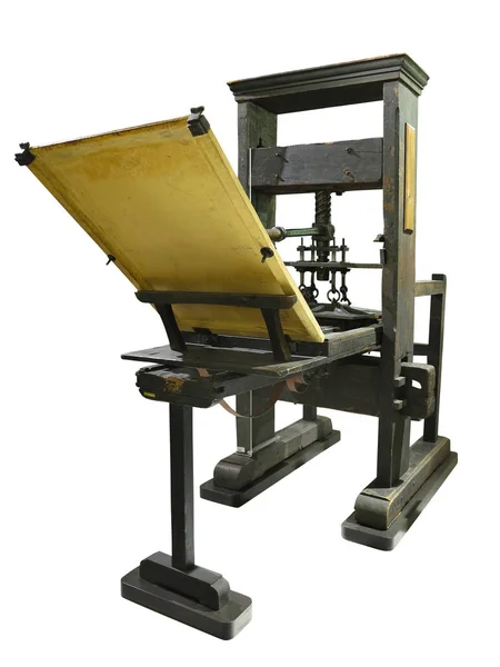 Máquina Manual Impresión Tipografía Antigua Vintage Restaurada Condición Trabajo Aislada —  Fotos de Stock