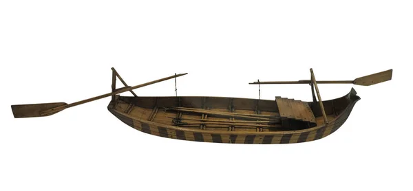 在白色背景下孤立的木质古小轮船模型 — 图库照片