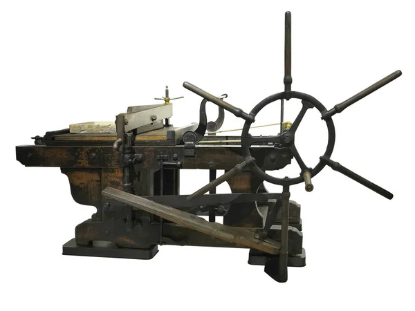 Alte Alte Buchdruckmaschine Die Über Weißem Hintergrund Isoliert Wieder Den — Stockfoto