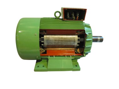 Vintage eski sanayi güçlü elektrik beyaz arka plan üzerinde izole motoru kesitsel profili