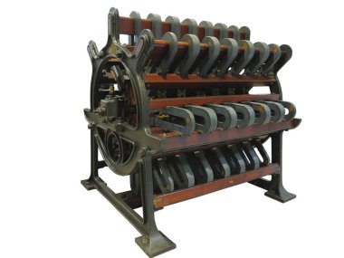 Vintage eski Endüstri/sanayii donatımı güçlü elektrik beyaz arka plan üzerinde izole motoru