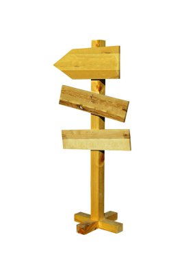 Retro ahşap yön kurulu tabelasını beyaz arka plan üzerinde izole 