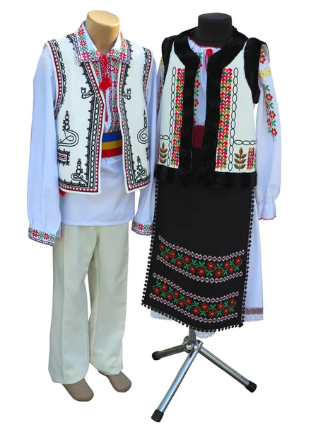 バルカン ルーマニア ブルガリア モルドバ刺繍国立伝統衣装服ホワイト バック グラウンドを分離 — ストック写真