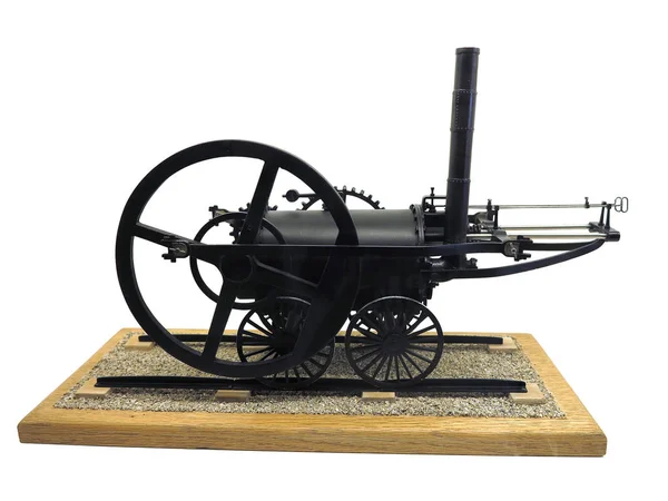 Modell Einer Altmodischen Dampflokomotive Isoliert Über Weißem Hintergrund — Stockfoto