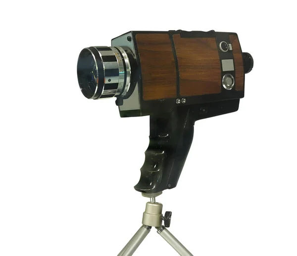 老式古董电影电影相机隔离在白色背景 — 图库照片