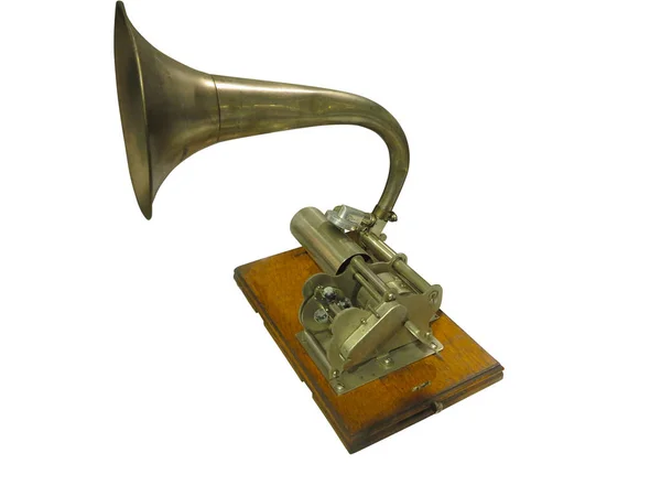 Phonographe Edison Enregistreur Sonore Gramophone Lecteur Isolé Sur Fond Blanc — Photo