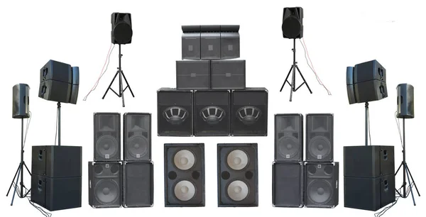 Set Powerful Old Industrial Stereo Speakers Isolated White Background — Stock Photo, Image