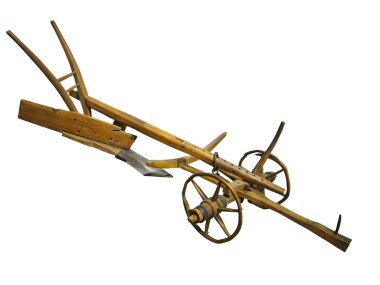 Beyaz arka plan üzerinde izole tarım eski el pulluk