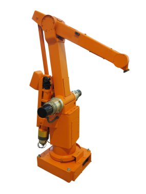Turuncu endüstriyel robot manipülatör el Beyaz arka plan üzerinde izole