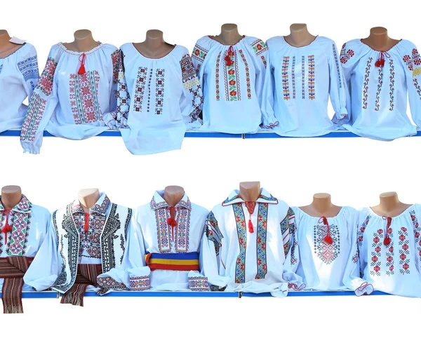 Romênia Balcânica Búlgaro Moldávia Bordado Trajes Tradicionais Nacionais Roupas Isoladas — Fotografia de Stock