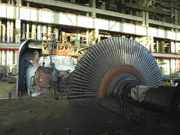 Disassembled Steam Turbine Process Repairing Electric Generator Power Plant — Stock Photo, Image