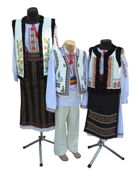 Balkáni Romániai Bolgár Moldova Hímzett Nemzeti Hagyományos Viseletek Ruha Elszigetelt — Stock Fotó