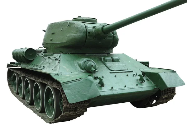 Groene oude Sovjet-T-34 tank geïsoleerd op witte achtergrond — Stockfoto