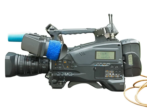 Profesyonel dijital video kamera, beyaz zemin üzerine izole — Stok fotoğraf