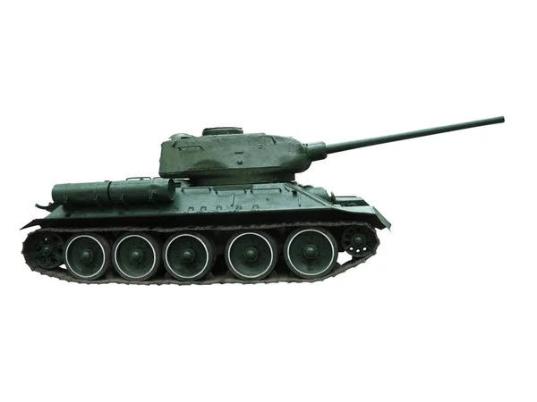 Zelený starý sovětský tank T-34, izolovaný na bílém pozadí — Stock fotografie