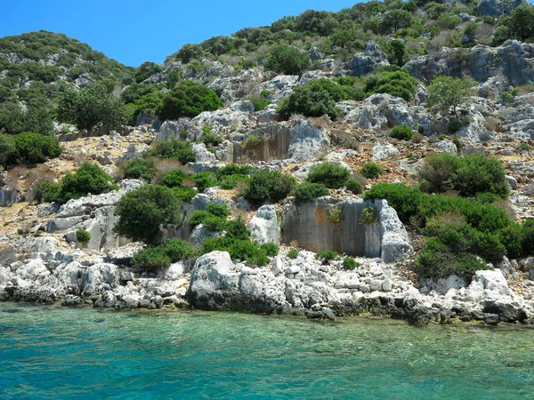 Zatopione ruiny na wyspie Kekova, starożytne miasto Lycian — Zdjęcie stockowe